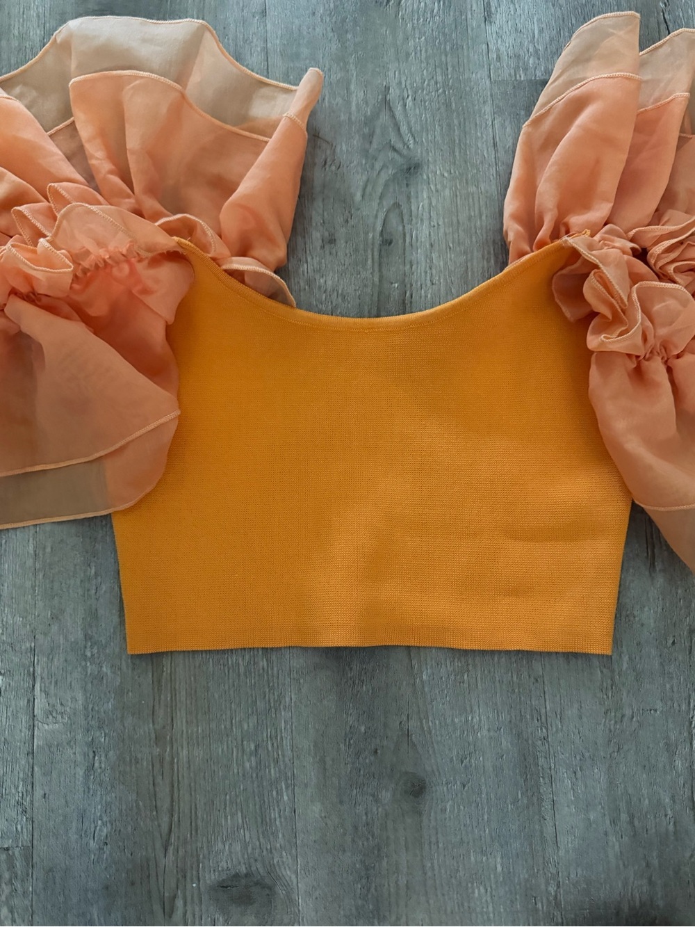 Zara Orange Puff-Sleeve Crop Top - Picture 2 of 8